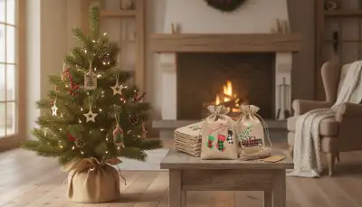 Landhaus-Charme: Künstlicher Weihnachtsbaum im Jutesack